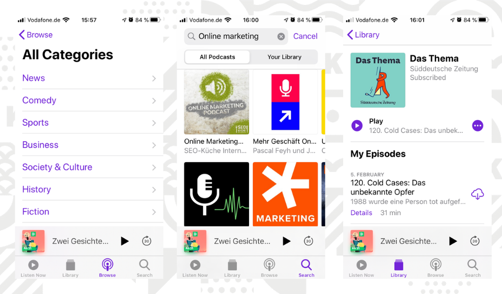 Screenshots Podcast App