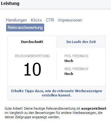 Auswertung des Ad Relevance Score bei Facebook