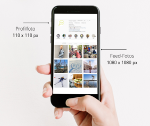 IPhone mit einem Instagram Feed zur Erklärung der Bildgrößen