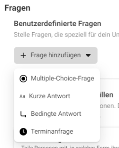 Facebook Lead Ads Benutzerdefinierte Fragen