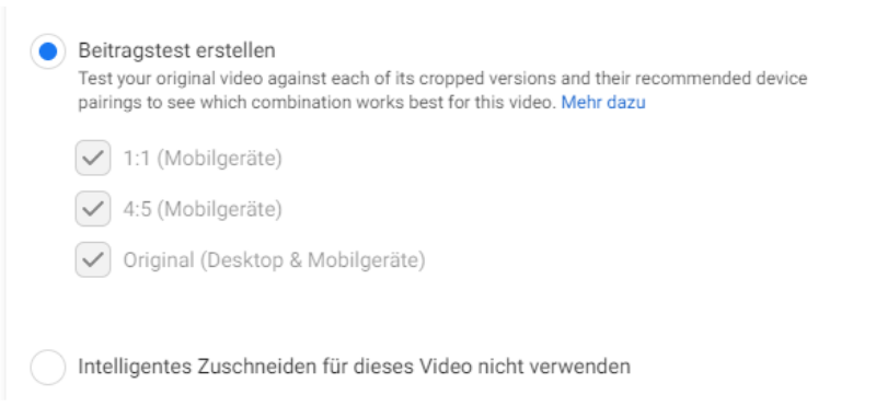 Beitragstest beim intelligenten Zuschneiden von Videos | Quelle: Facebook