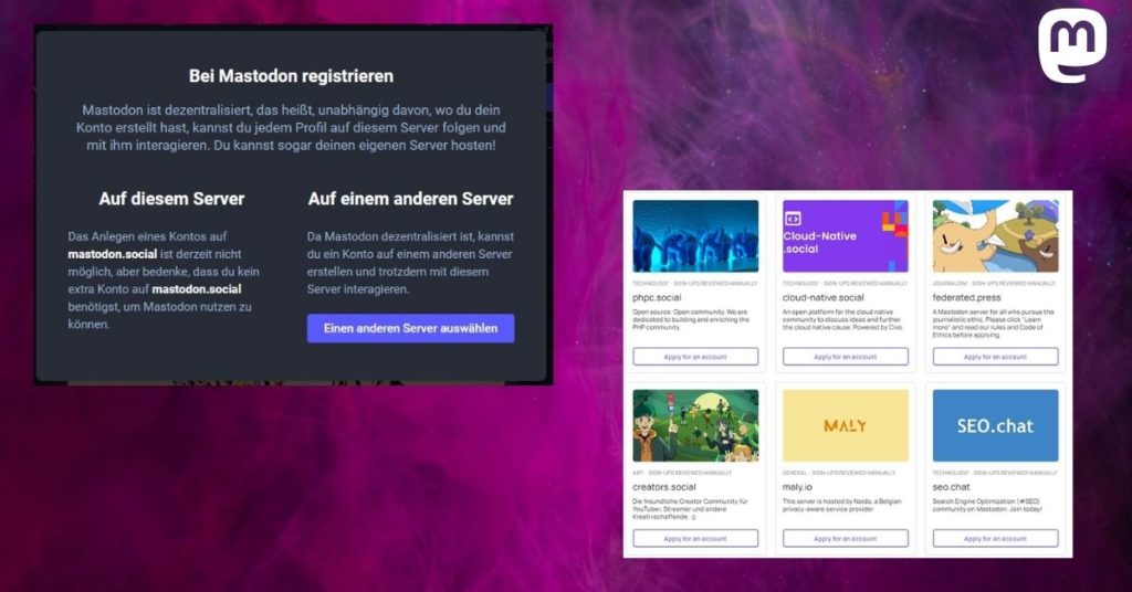 Mastodon Account erstellen: Serverauswahl