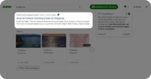Screenshot einer Suche über die Suchmaschine Ecosia
