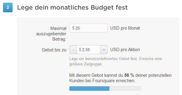 Budget festlegen für Foursquare Ads