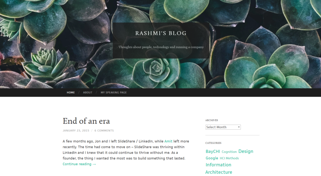 Screenshot des Blogs von Rashmi Sinha, 09.01.2017