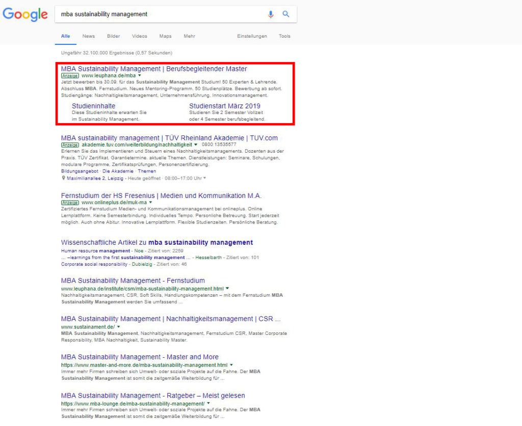 Online-Hochschulmarketing Google Suche