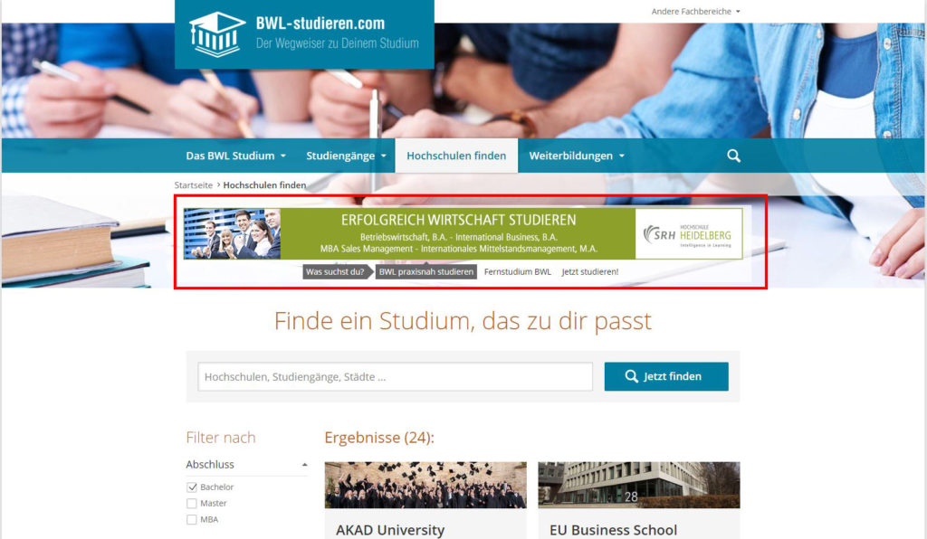 Online-Hochschulmarketing Google Displaynetzwerk