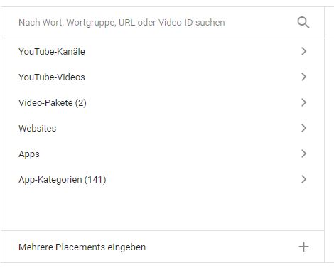 Google Videokampagne Placements