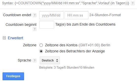 Google AdWords Anzeigen Countdown erstellen