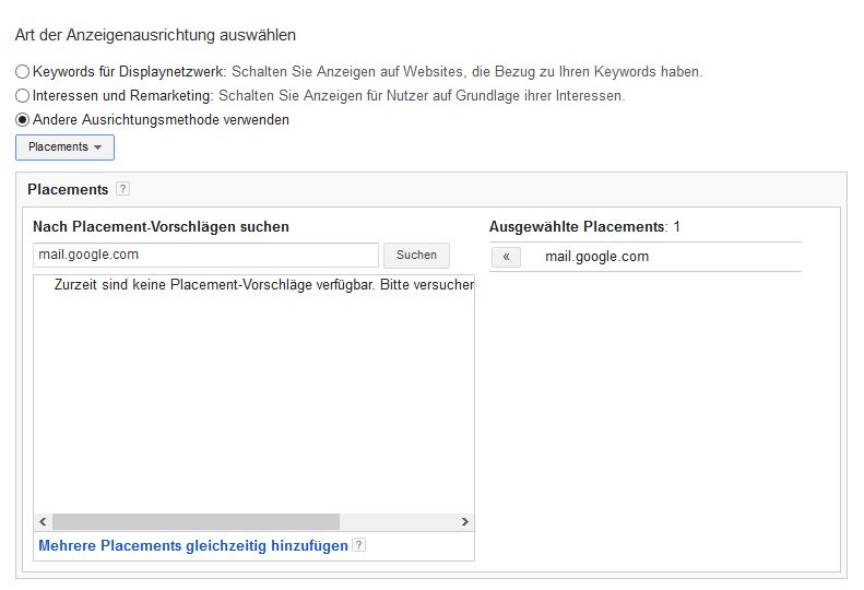 Google Adwords Anzeigenschaltung auf Google Mail