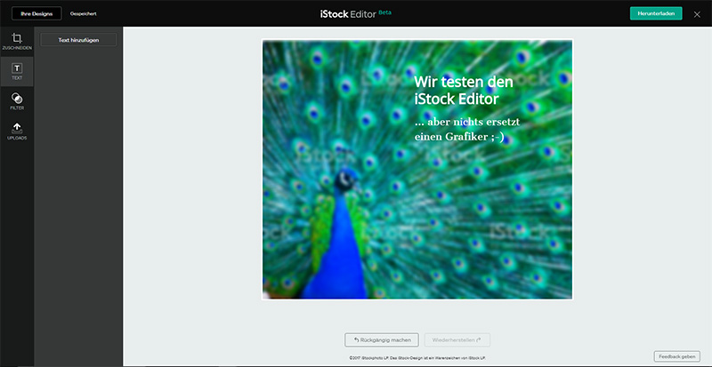 iStock Online Fotoeditor - Text und Filter