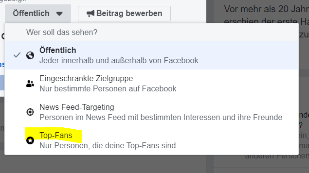 Posten exklusiv für Top-Fans einer Seite auf Facebook